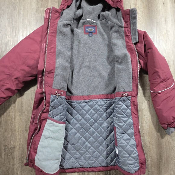 LANDS END Squall Waterproof Rain Jacket Womens Small Maroon Hooded Fleece Lined - Picture 6 of 12